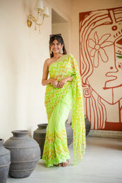 Glamorous Lehriya (Embroidered & Handpainted Chiffon Saree)