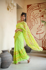 Glamorous Lehriya (Embroidered & Handpainted Chiffon Saree)