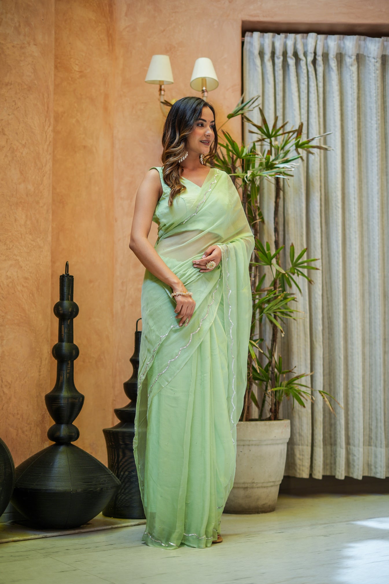 Spring Chiffon (Hand Embroidered Chiffon Saree)