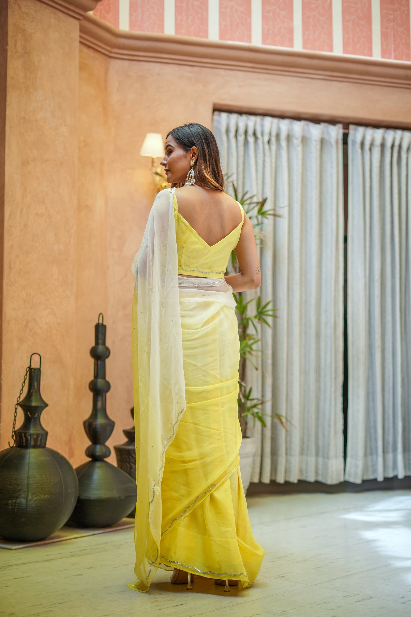 Sunshine Grace (Yellow Ombre Chiffon Embroidered Saree)