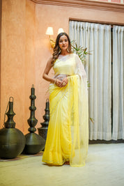 Sunshine Grace (Yellow Ombre Chiffon Embroidered Saree)