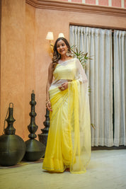 Sunshine Grace (Yellow Ombre Chiffon Embroidered Saree)