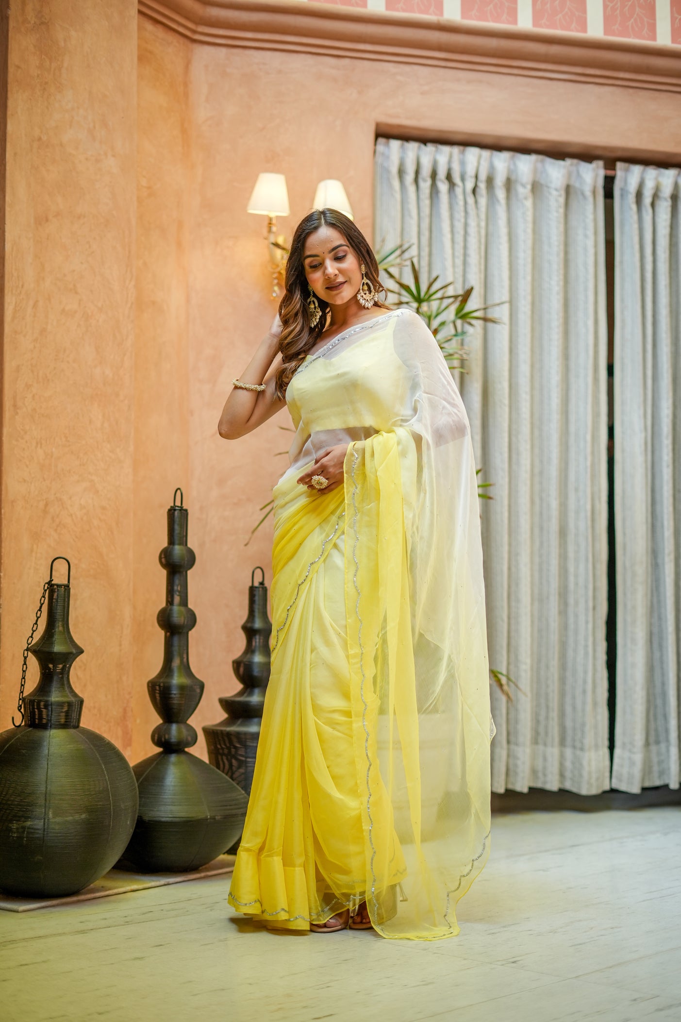 Sunshine Grace (Yellow Ombre Chiffon Embroidered Saree)