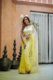 Sunshine Grace (Yellow Ombre Chiffon Embroidered Saree)