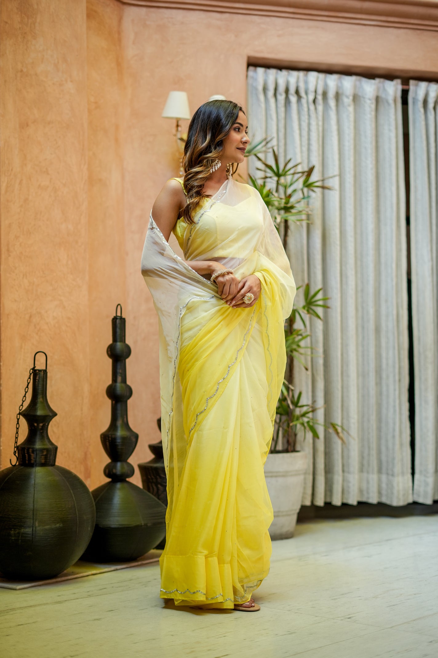 Sunshine Grace (Yellow Ombre Chiffon Embroidered Saree)