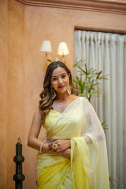 Sunshine Grace (Yellow Ombre Chiffon Embroidered Saree)