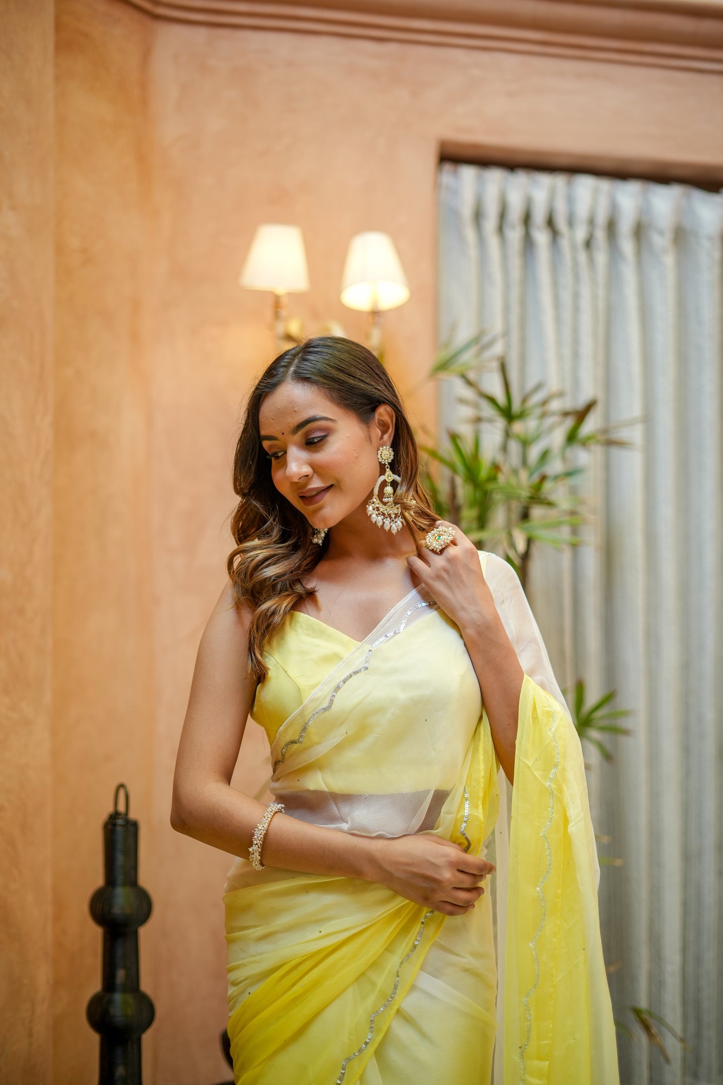 Sunshine Grace (Yellow Ombre Chiffon Embroidered Saree)