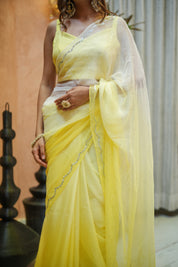 Sunshine Grace (Yellow Ombre Chiffon Embroidered Saree)