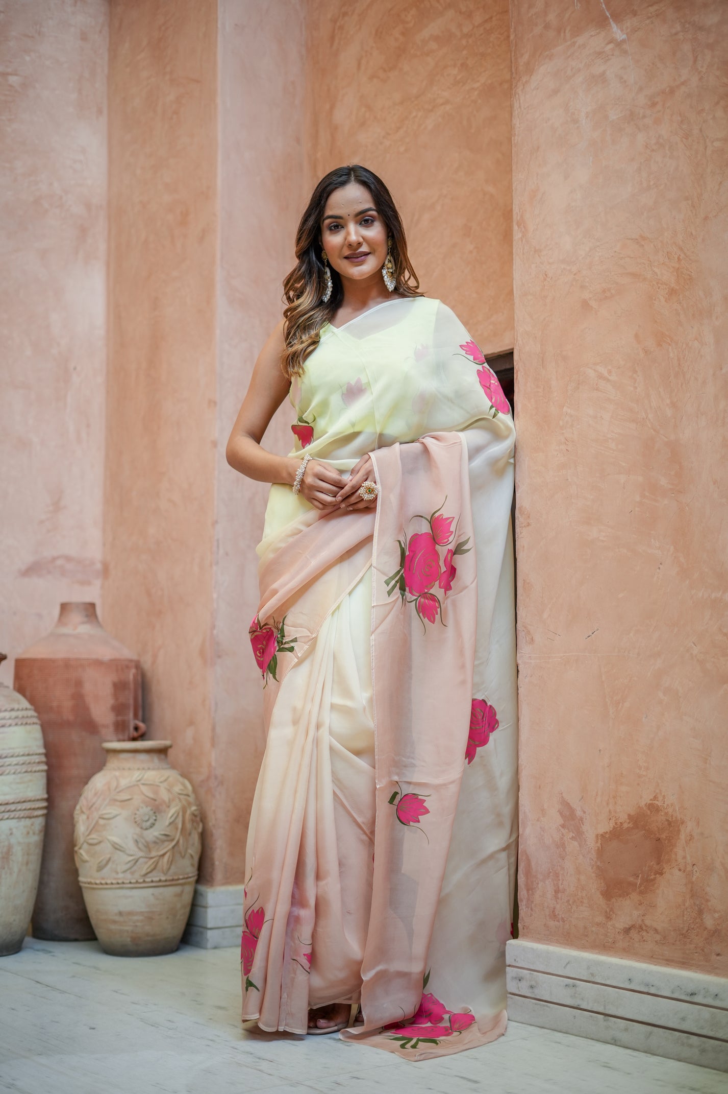 Graceful Tints (Handpainted Organza Saree)