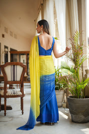 Yellow Blue Shaded Chiffon Saree