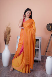Satin Elegance - Satin Silk Saree (Dual Shade Orange & Pink)