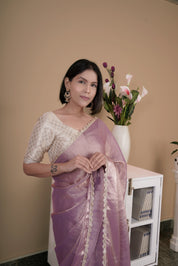 Lustrous Lame - Tissue Saree with Lace Border