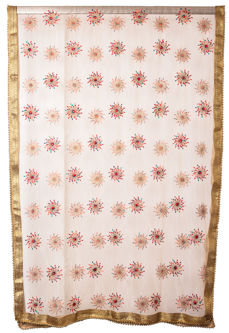 Colourful Thread Embroidered dupatta on Net with Heavy border