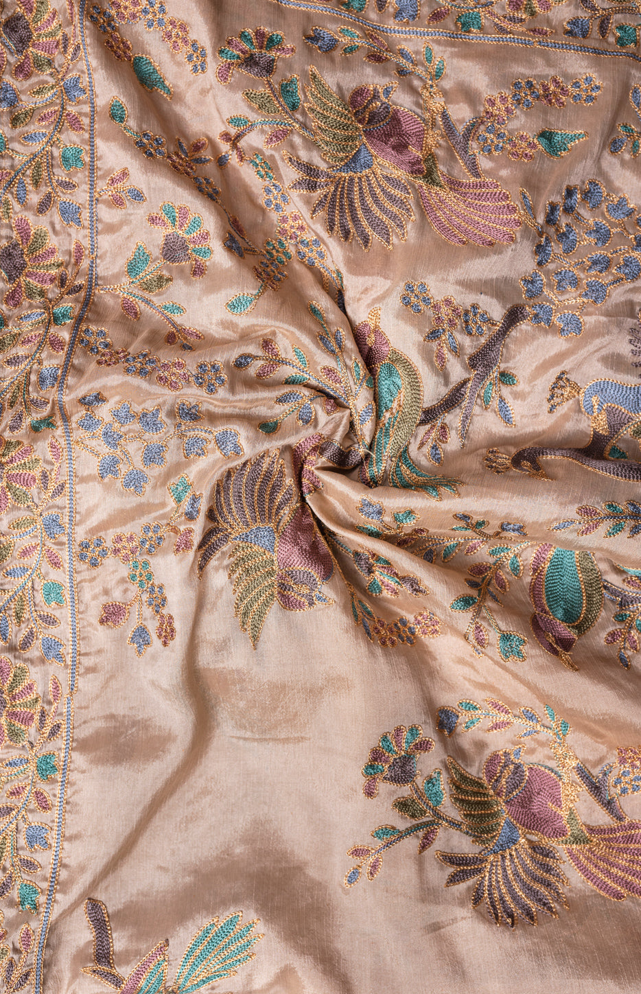 Colourful Threads Bird Embroidered Dupatta on Tusser Silk