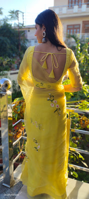 Sunflower Splendor (Silk Organza Handpainted Saree)