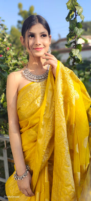 Royal Radiance (Banarasi Silk Organza Saree in Mustard Yellow)