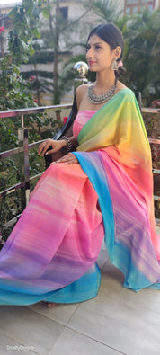 Rainbow Fascination (Printed Satin Silk Saree)