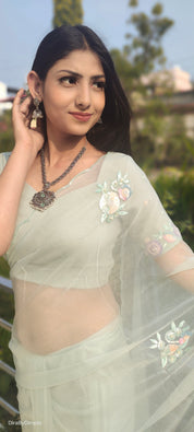 Glitter Grace (Pastel Chiffon Saree with Thread and Sequins Handwork Buttis)
