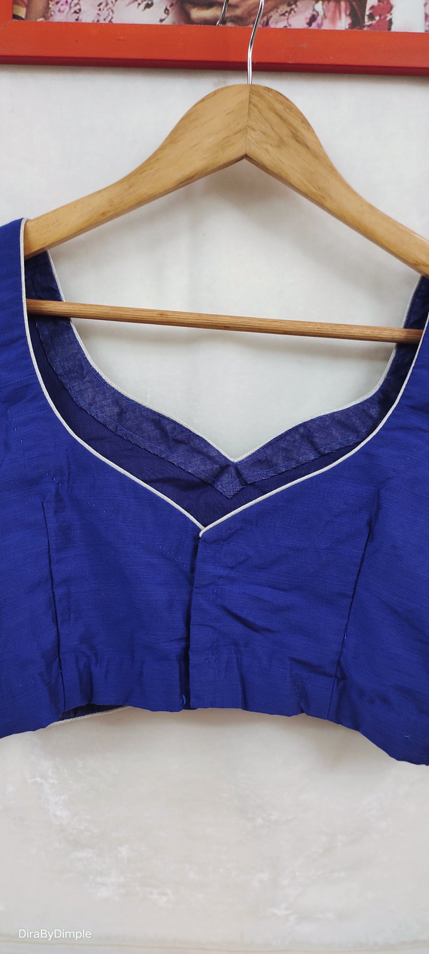 Solid Blue Blouse with piping