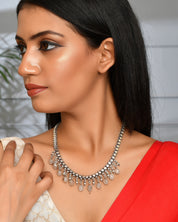 Rose Quartz Silver Beads Necklace