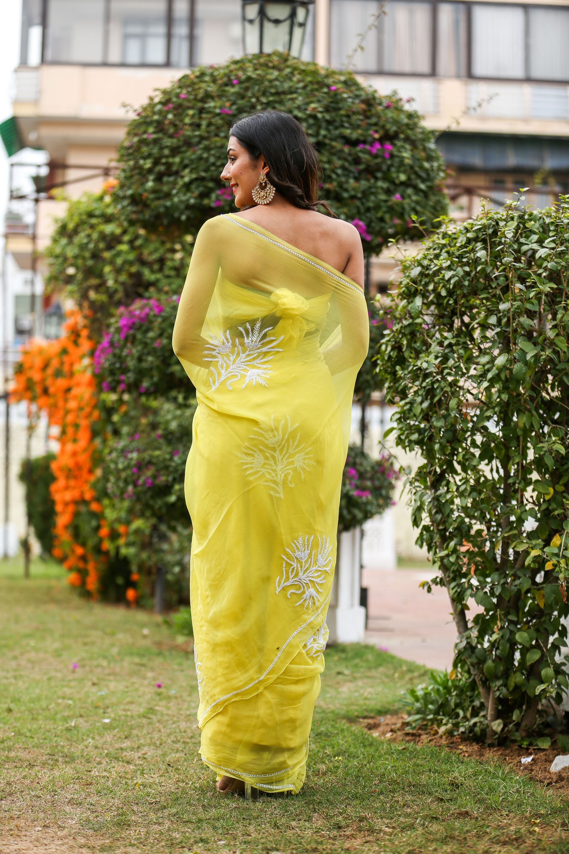 Canary Amour (Pure Chiffon Saree with Pearls Handwork)