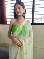 Pure Chiffon Saree in Green and White